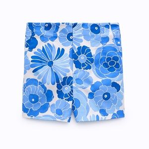 NWT Zara Blue Floral Print High Waisted Shorts